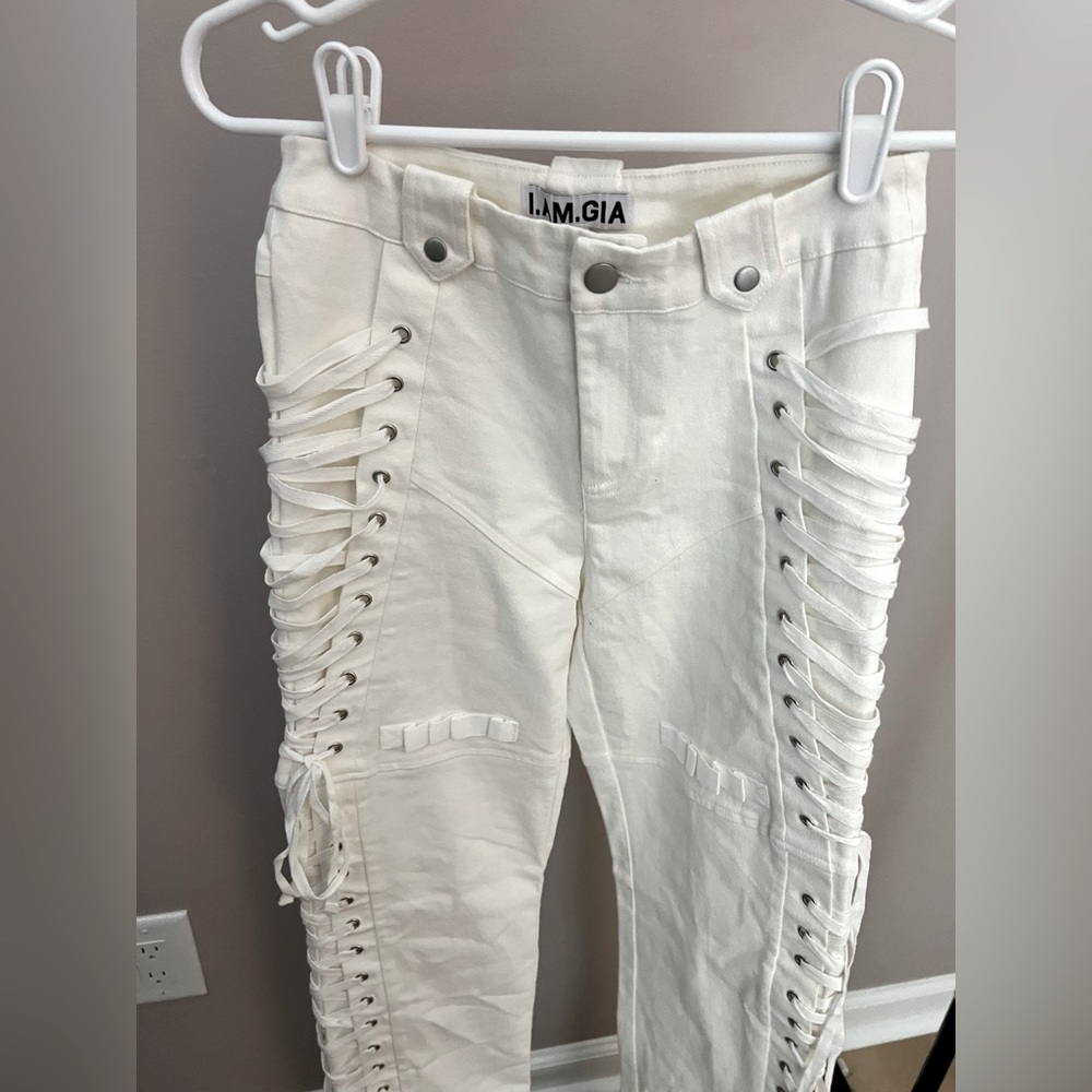 I.AM.GIA White Lace-Up Skinny Jeans